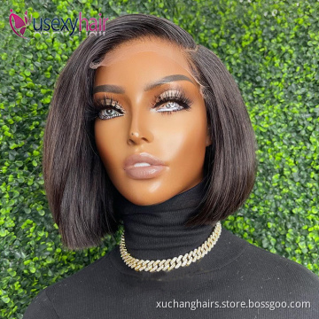 Short Bob Lace Front Wig Human Hair,new Arrival Middle Part 8 Inch Remy Hair,wigs for Black Women wearing Silky Straight Weave